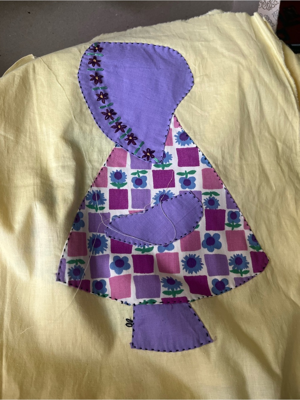 Set of 4 Sunbonnet Sue Appliqué Panels Quilt Squares